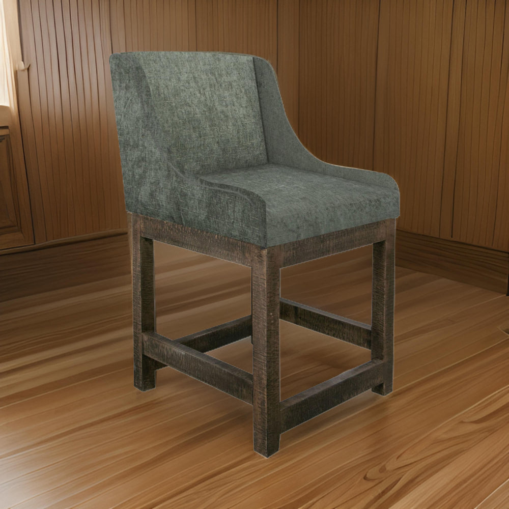 Benjara Lamy Counter Height Chair, Curved Arms, Compact, Rich Olive Green Polyester