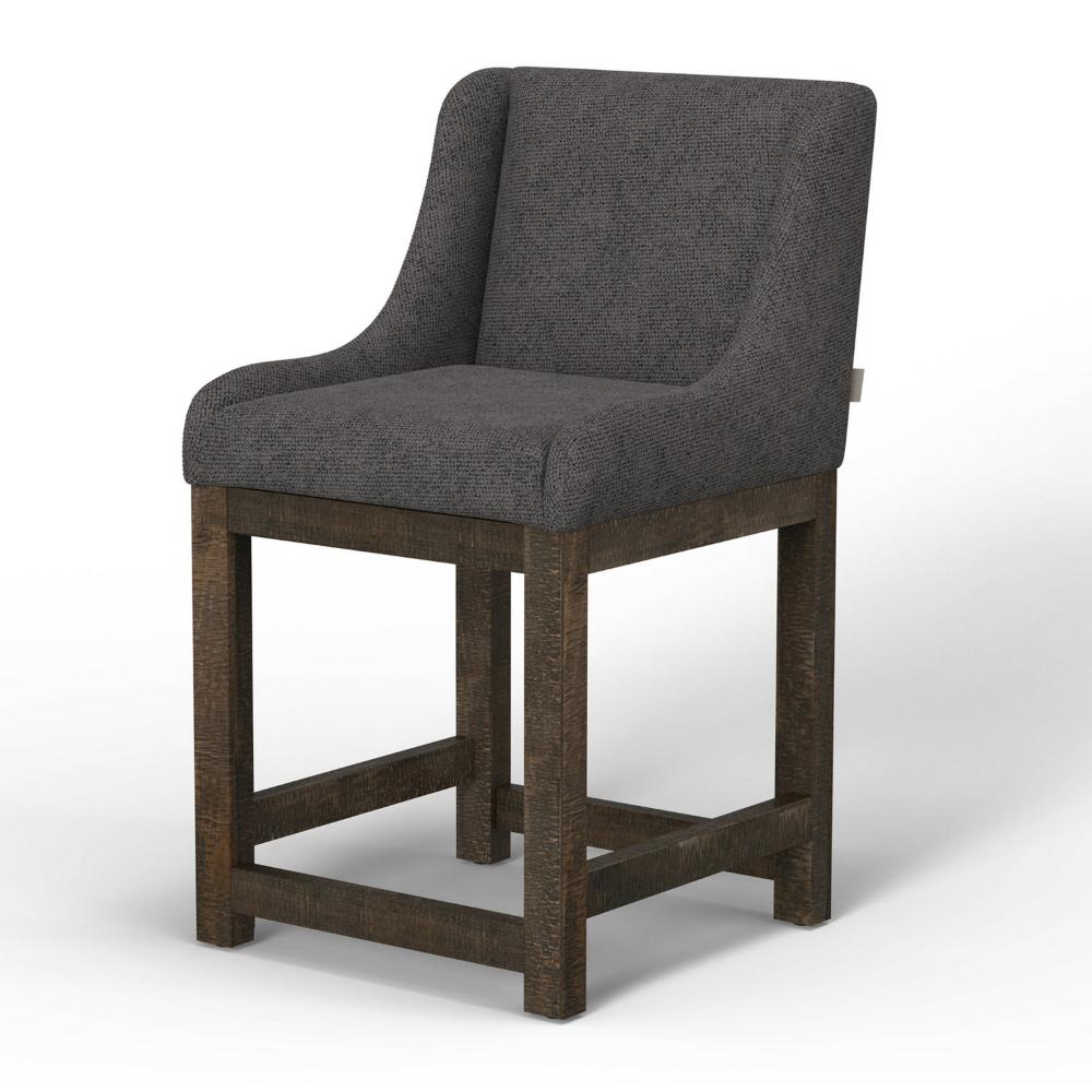 Benjara Lamy Counter Height Chair, Curved Arms, Compact, Rich Gray Polyester