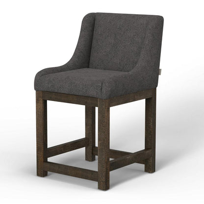 Benjara Lamy Counter Height Chair, Curved Arms, Compact, Rich Gray Polyester