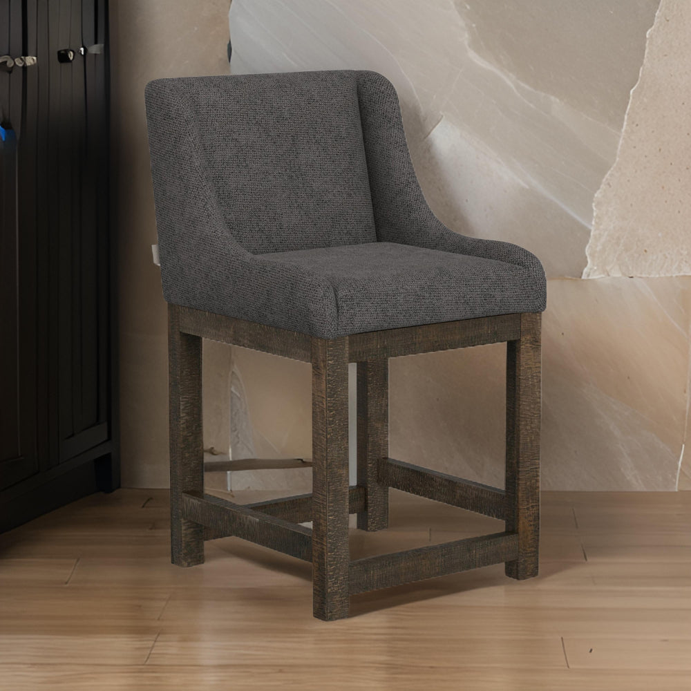 Benjara Lamy Counter Height Chair, Curved Arms, Compact, Rich Gray Polyester