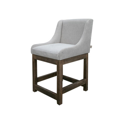 Benjara Lamy Counter Height Chair, Curved Arms, Compact, Rich Beige Polyester