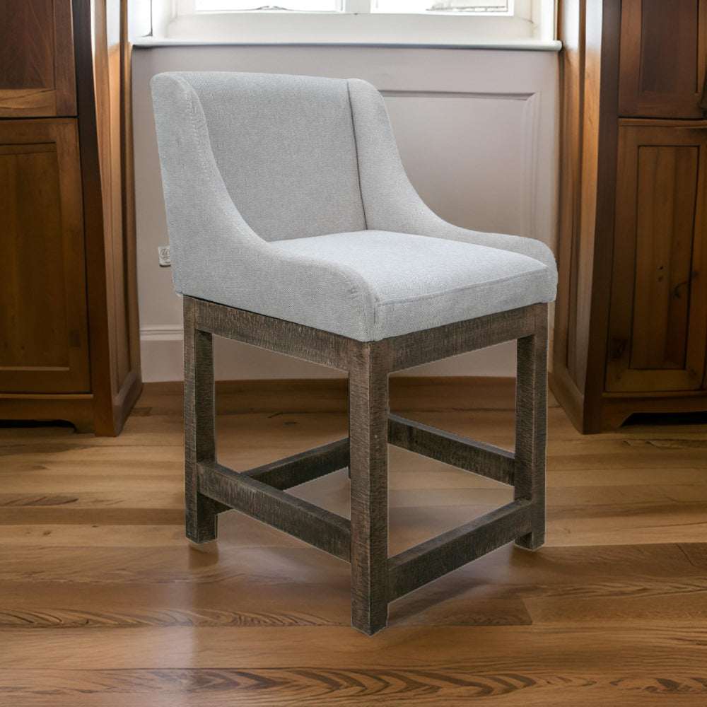 Benjara Lamy Counter Height Chair, Curved Arms, Compact, Rich Beige Polyester