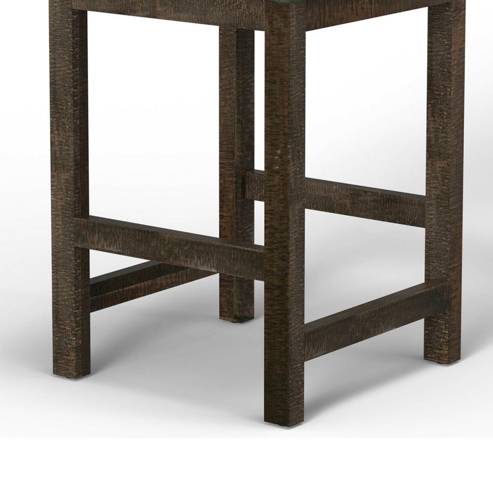 Benjara Lamy Barstool Chair, Curved Arms, Solid Pine Wood, Olive Green Polyester