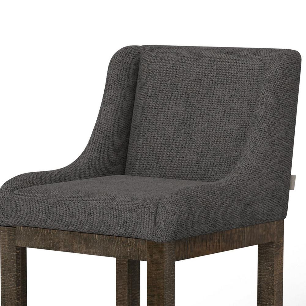 Benjara Lamy Barstool Chair, Curved Arms, Compact Solid Pine Wood, Gray Polyester