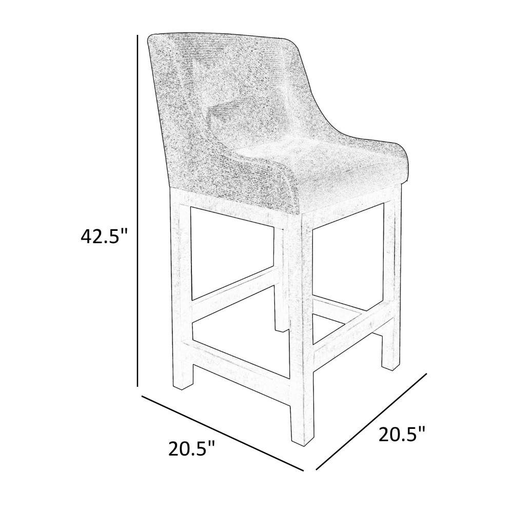 Benjara Lamy Barstool Chair, Curved Arms, Compact Solid Pine Wood, Gray Polyester