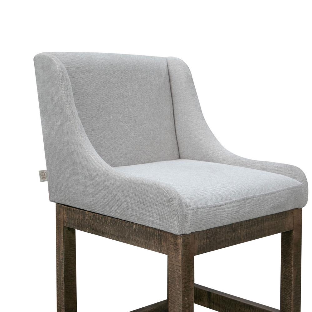 Benjara Lamy Barstool Chair, Curved Arms, Compact Solid Pine Wood, Beige Polyester