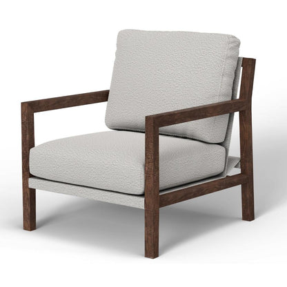 Benjara Tery Accent Chair, Lumbar Pillow, Transitional Pine Wood, Ivory Polyester