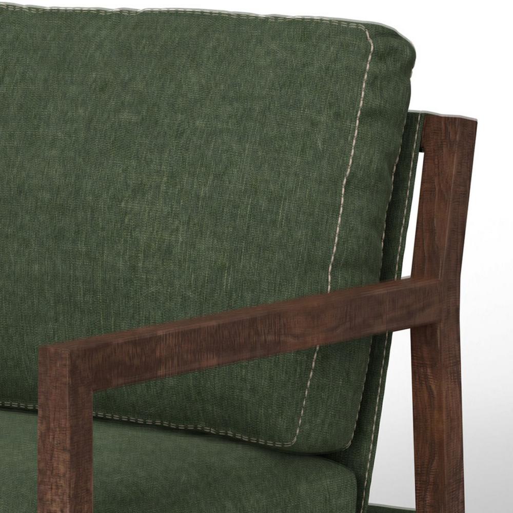 Benjara Tery Accent Chair, Lumbar Pillow, Solid Pine Wood, Olive Green Polyester