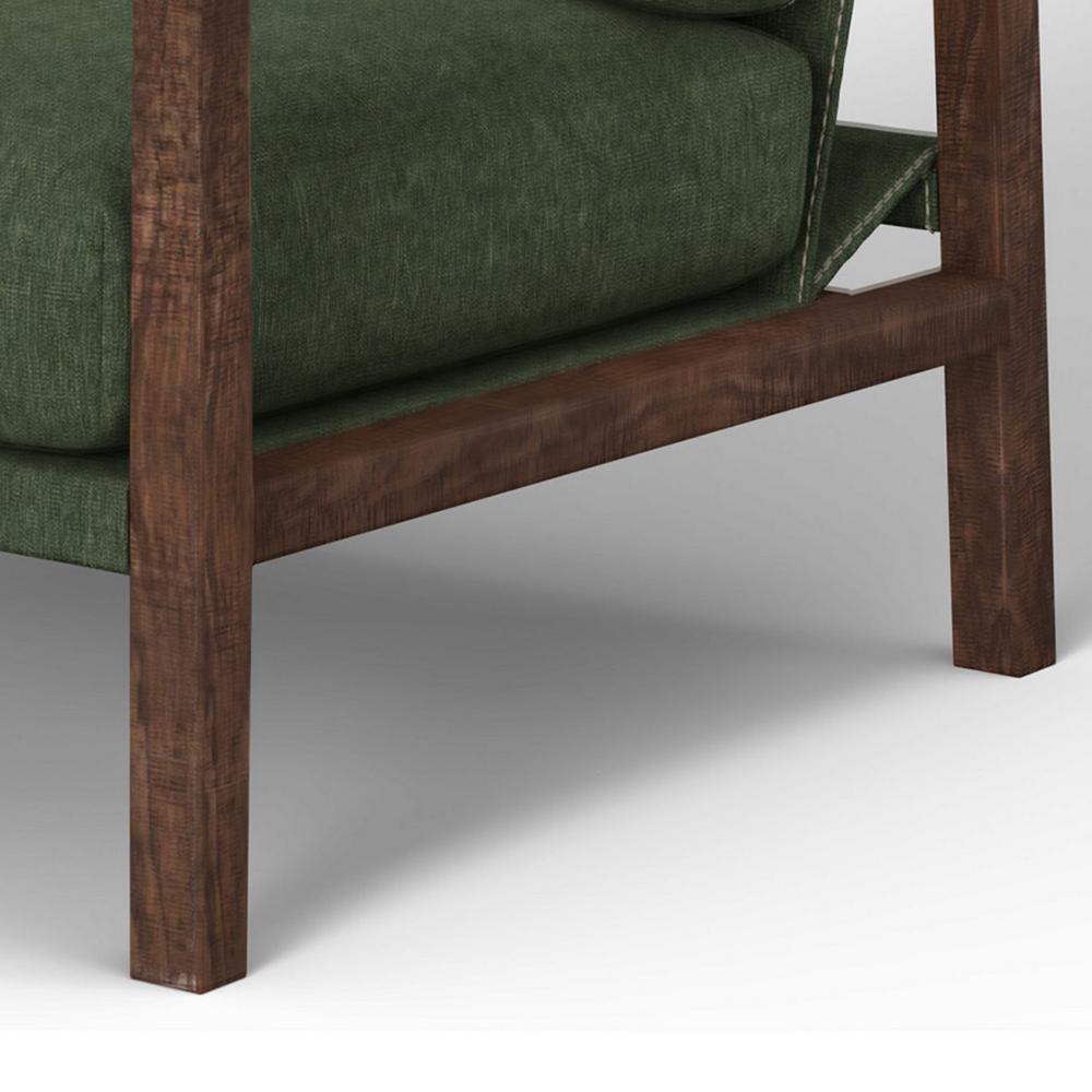 Benjara Tery Accent Chair, Lumbar Pillow, Solid Pine Wood, Olive Green Polyester