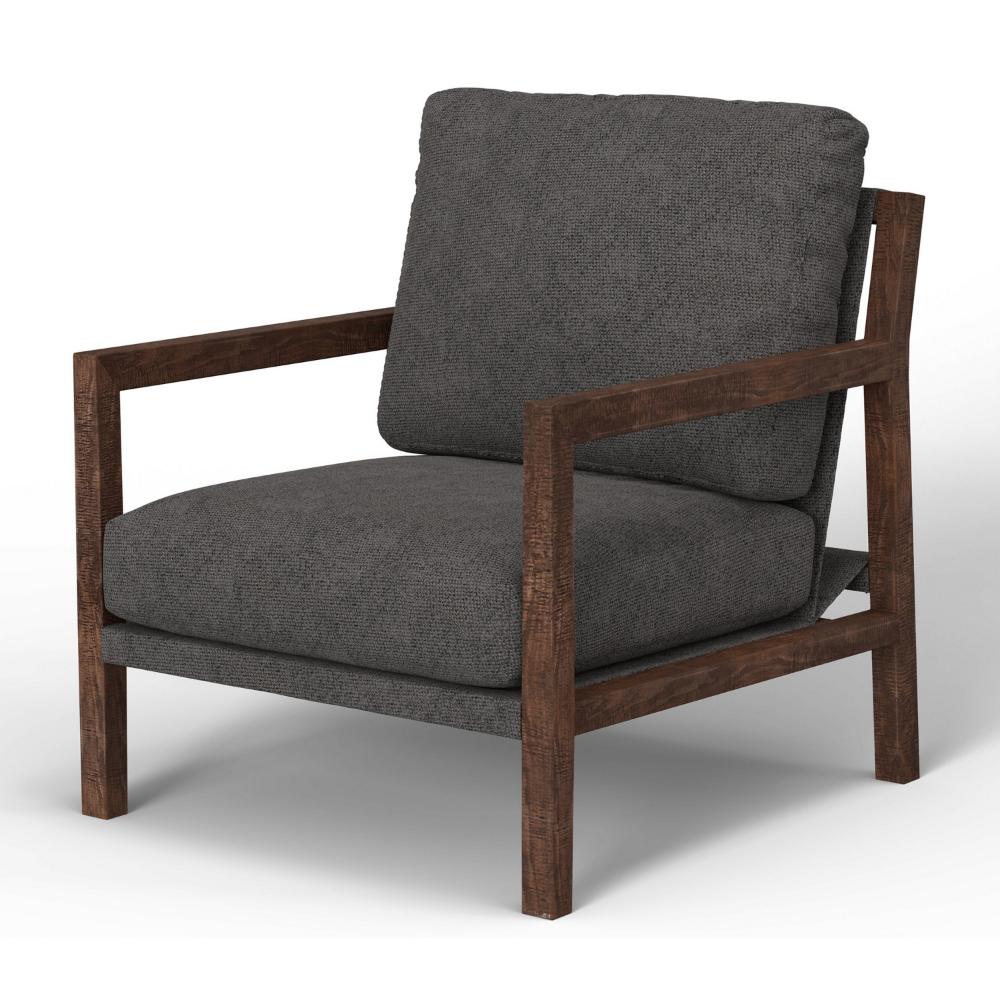 Benjara Tery Accent Chair, Lumbar Pillow, Transitional Solid Wood, Brown Polyester