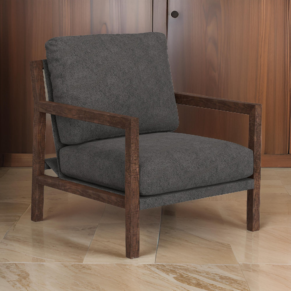 Benjara Tery Accent Chair, Lumbar Pillow, Transitional Solid Wood, Brown Polyester