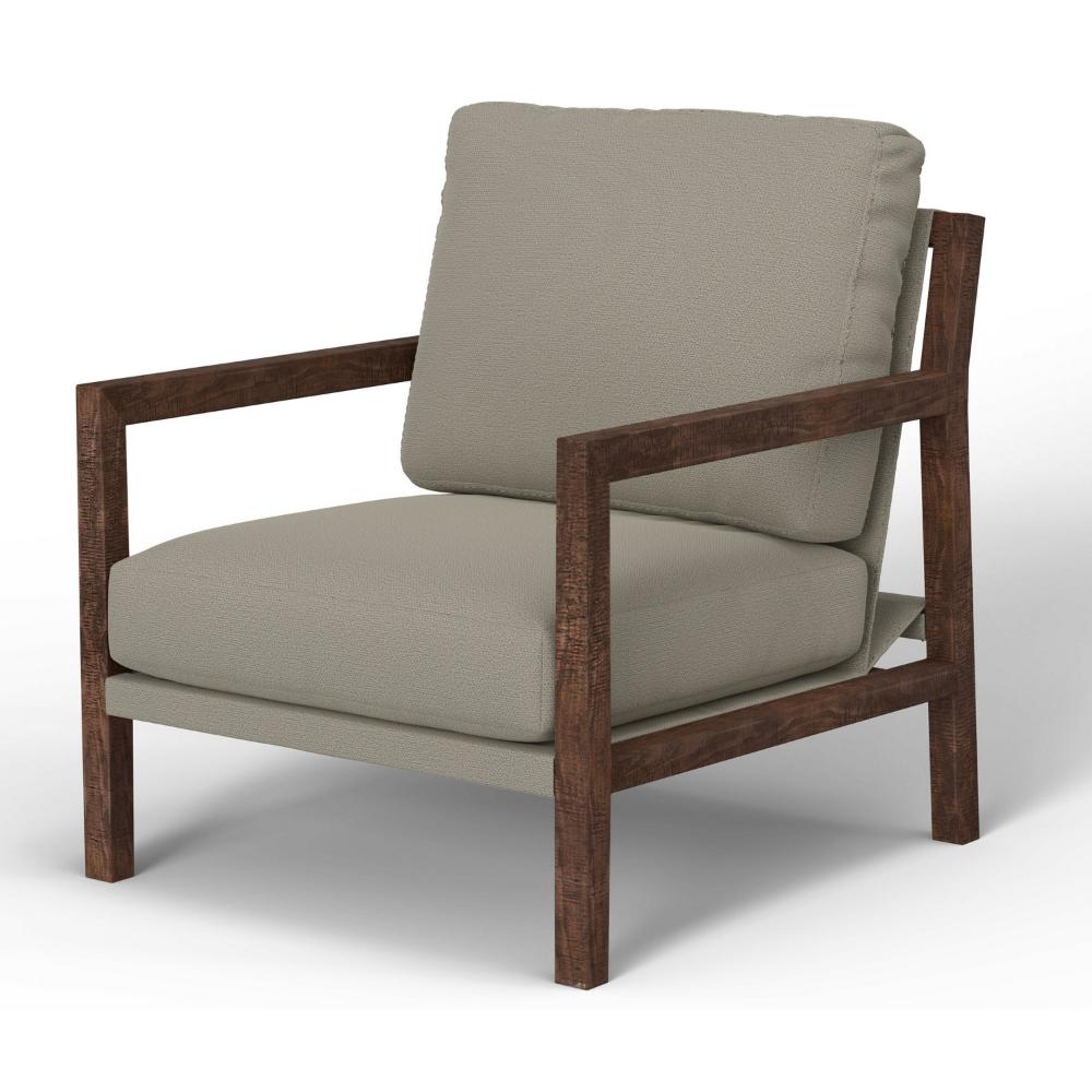Benjara Tery Accent Chair, Lumbar Pillow, Solid Pine Wood, Almond Gray Polyester