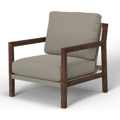 Benjara Tery Accent Chair, Lumbar Pillow, Solid Pine Wood, Almond Gray Polyester