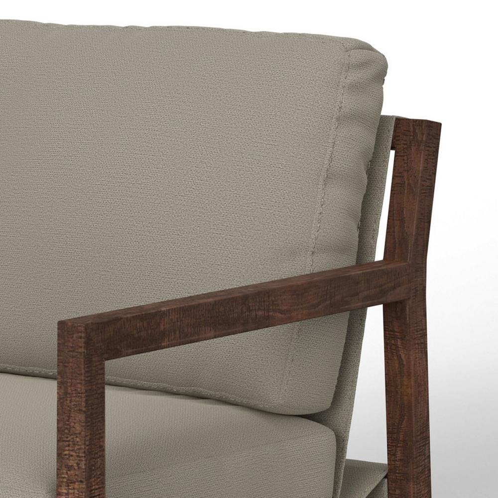 Benjara Tery Accent Chair, Lumbar Pillow, Solid Pine Wood, Almond Gray Polyester