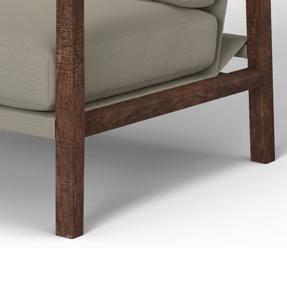 Benjara Tery Accent Chair, Lumbar Pillow, Solid Pine Wood, Almond Gray Polyester