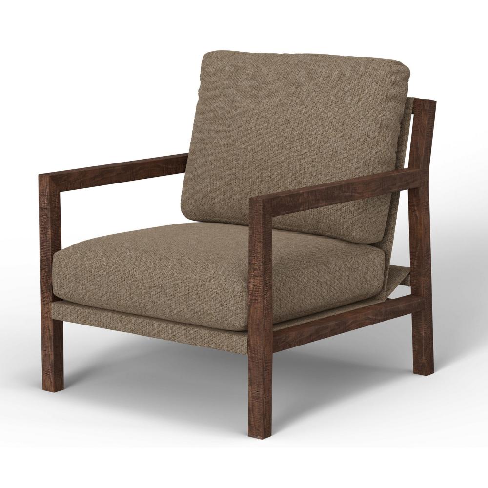 Benjara Tery Accent Chair, Lumbar Pillow, Transitional Pine Wood, Brown Polyester
