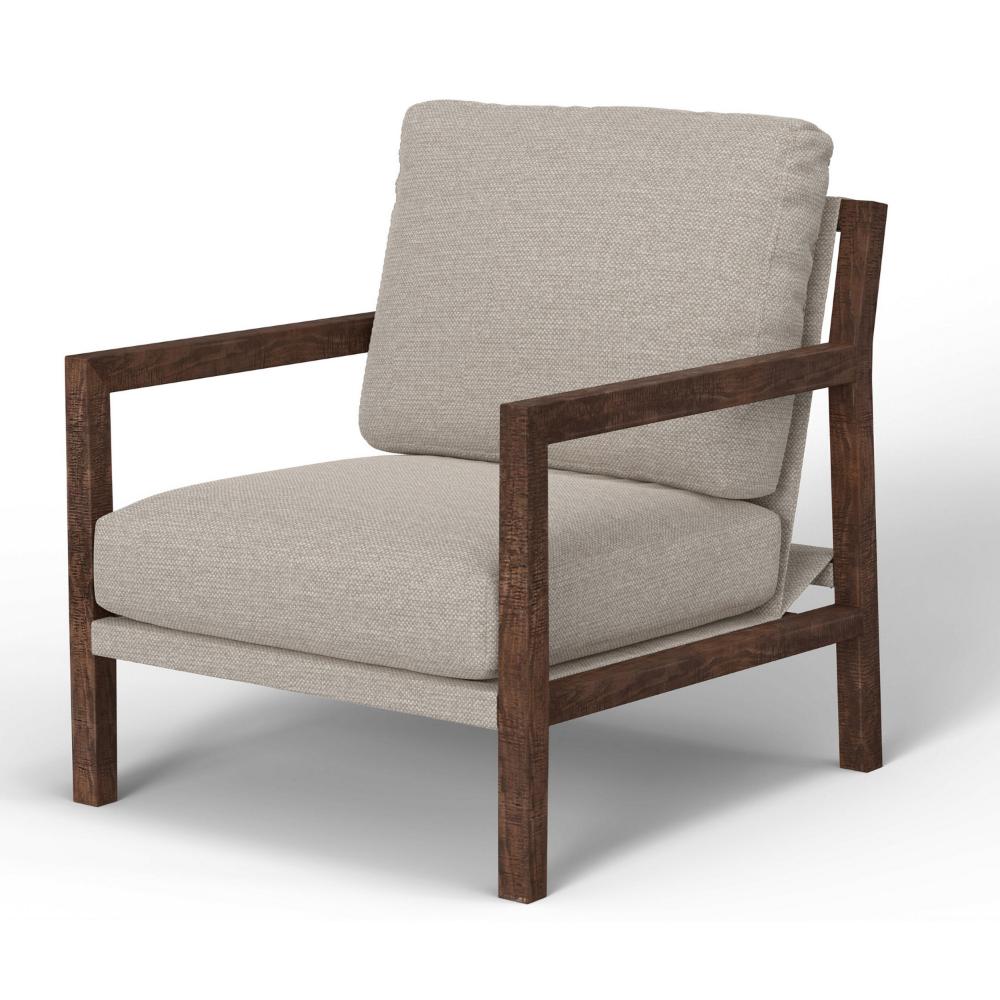 Benjara Tery Accent Chair, Lumbar Pillow, Transitional Pine Wood, Beige Polyester