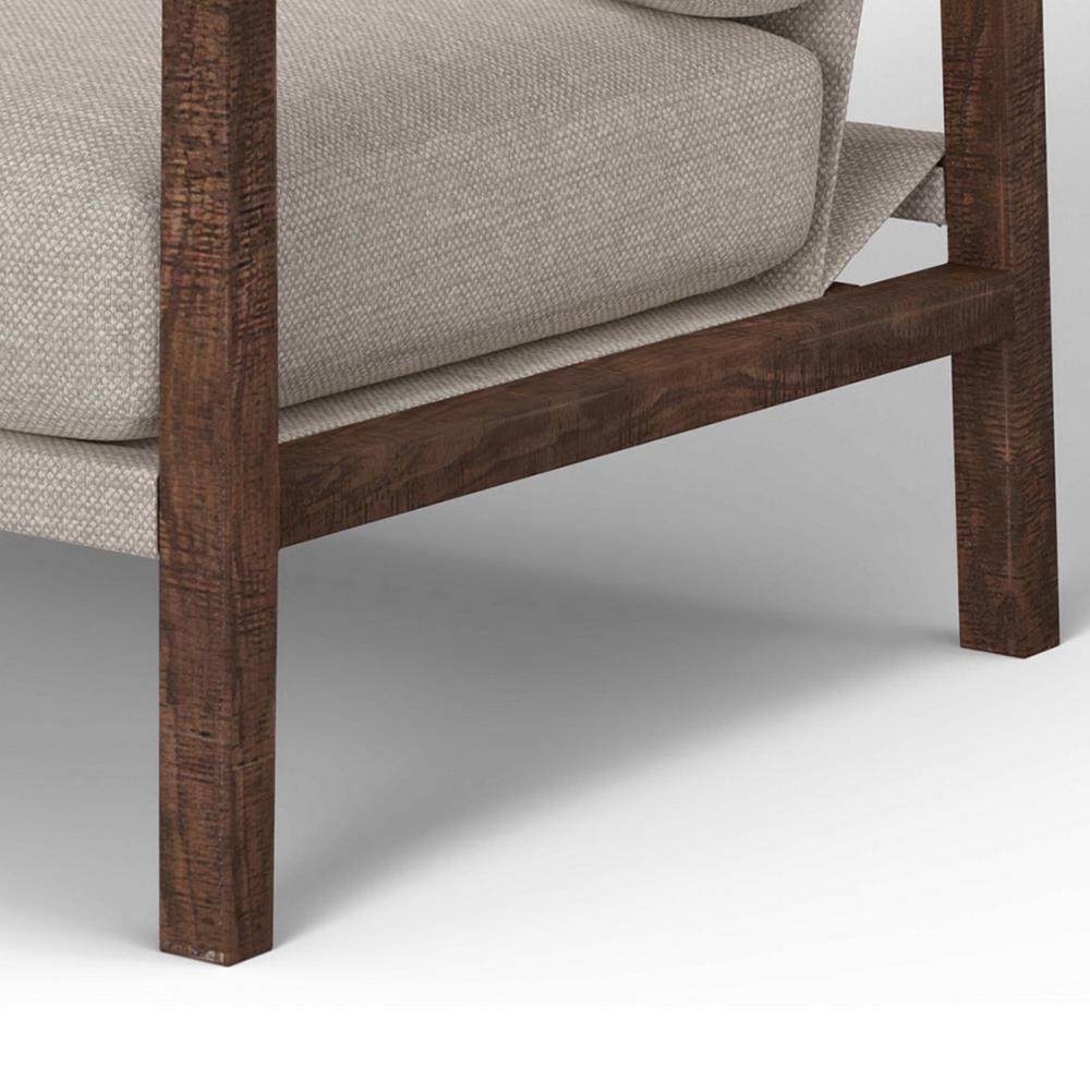 Benjara Tery Accent Chair, Lumbar Pillow, Transitional Pine Wood, Beige Polyester