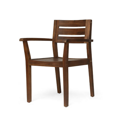 Benjara Ambre Dining Chair Set of 2, Slatted Back, Outdoor Brown Acacia Wood