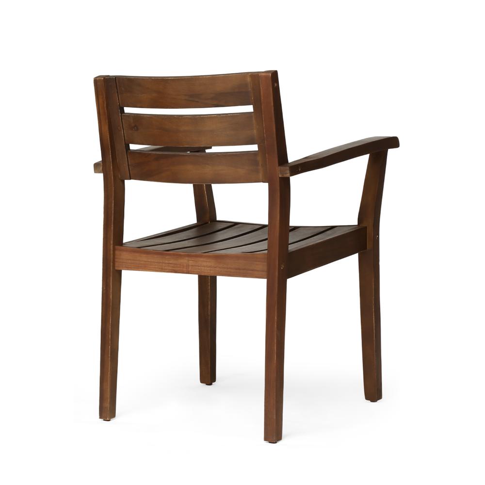 Benjara Ambre Dining Chair Set of 2, Slatted Back, Outdoor Brown Acacia Wood