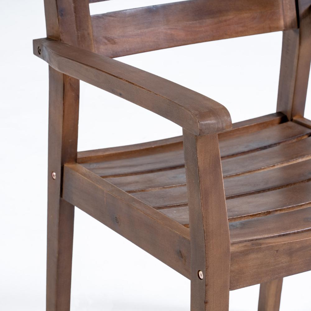 Benjara Ambre Dining Chair Set of 2, Slatted Back, Outdoor Brown Acacia Wood