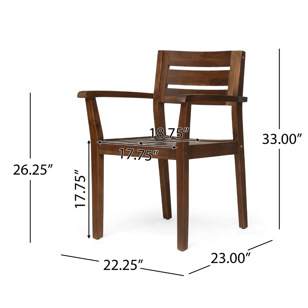 Benjara Ambre Dining Chair Set of 2, Slatted Back, Outdoor Brown Acacia Wood