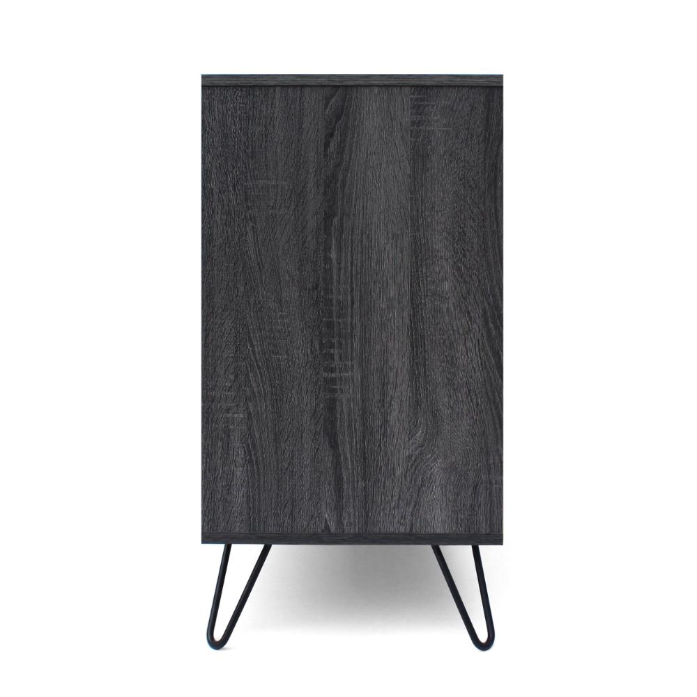 Benjara Sideboard Cabinet Console with 3 Drawer, 2 Door, 59 Inch, Iron, Gray Wood