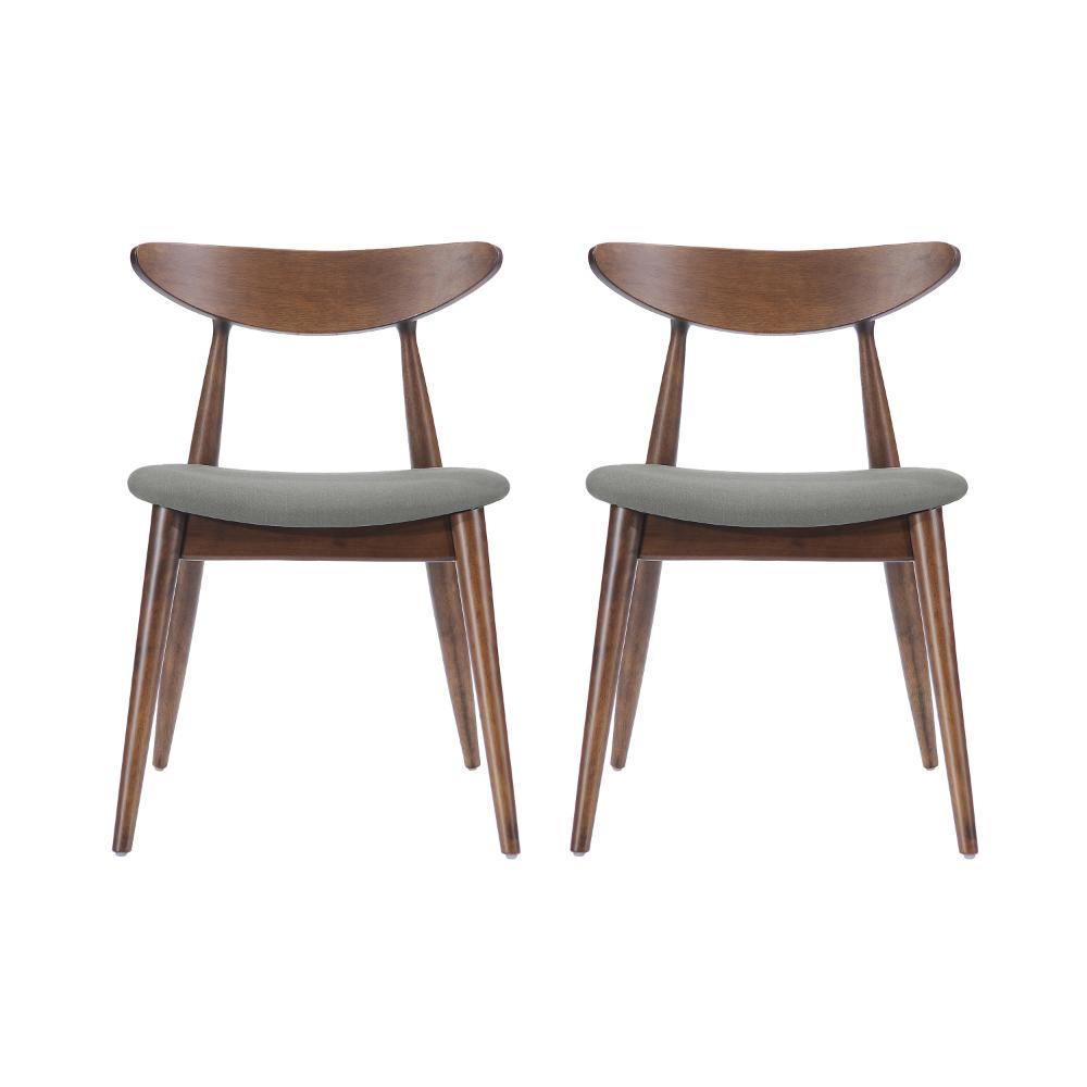 Benjara Side Dining Chair Set of 2, Round Rubberwood Splayed Legs, Gray Brown