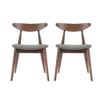 Benjara Side Dining Chair Set of 2, Round Rubberwood Splayed Legs, Gray Brown