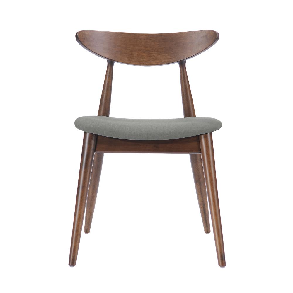 Benjara Side Dining Chair Set of 2, Round Rubberwood Splayed Legs, Gray Brown