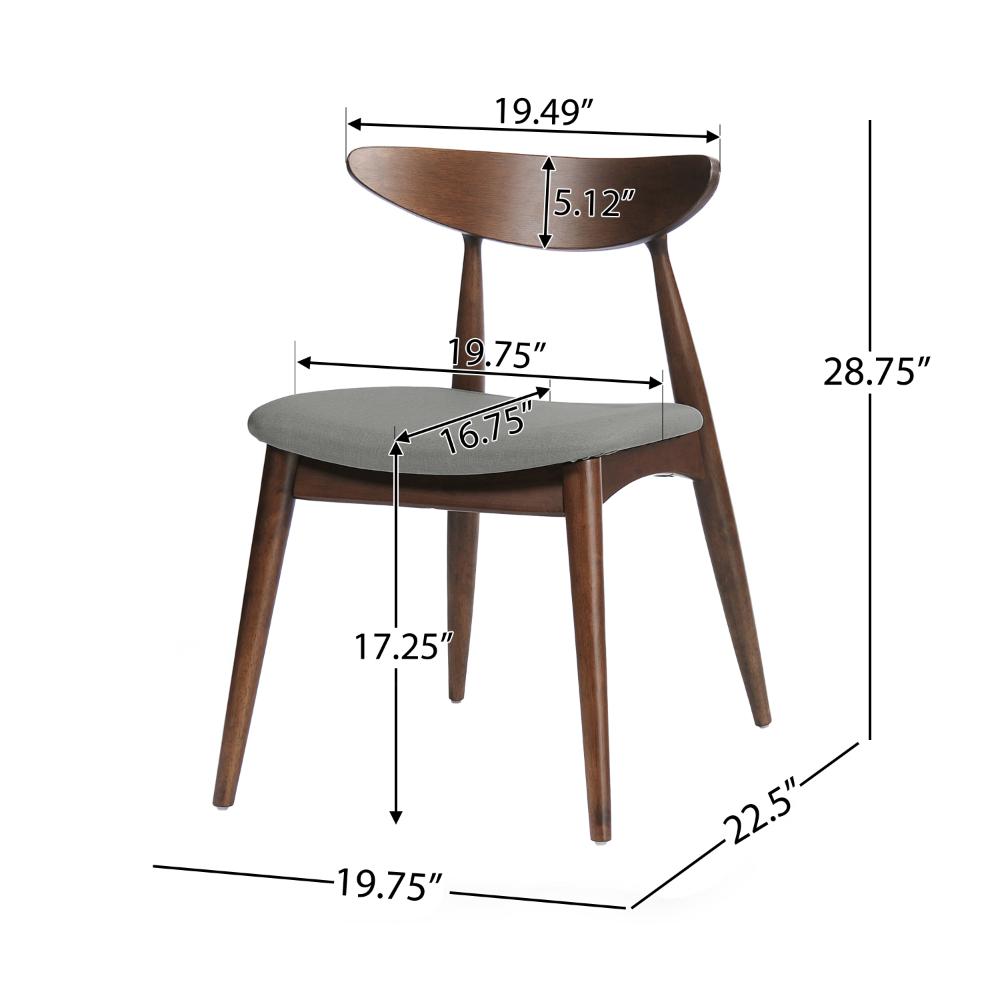 Benjara Side Dining Chair Set of 2, Round Rubberwood Splayed Legs, Gray Brown