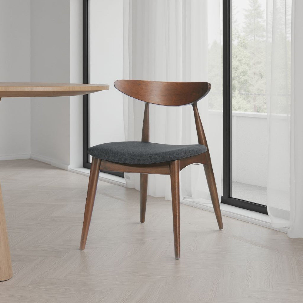 Benjara Side Dining Chair Set of 2, Round Rubberwood Splayed Legs, Gray Brown