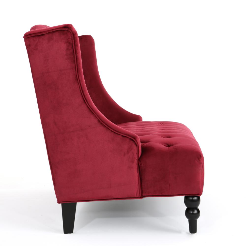 Benjara Lanny Loveseat Settee Wingback Bench Bench 50 Inch Tufted Wine Red Velvet
