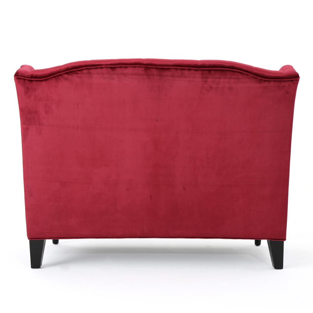 Benjara Lanny Loveseat Settee Wingback Bench Bench 50 Inch Tufted Wine Red Velvet