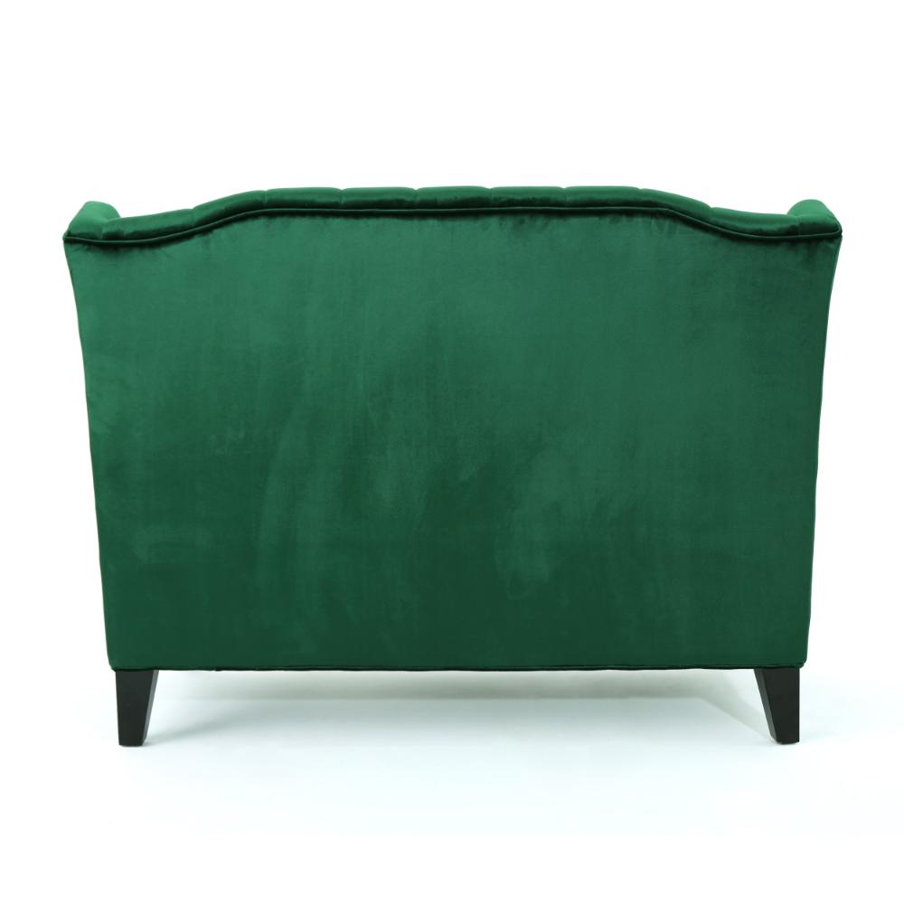 Benjara Lanny Loveseat Settee, Wingback Bench 50 Inch Wood, Tufted Green Velvet