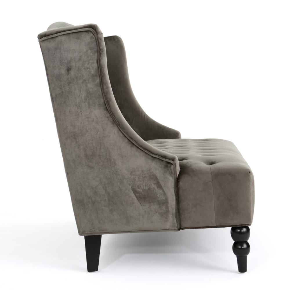 Benjara Lanny Loveseat Settee, Wingback Bench 50 Inch Wood, Tufted Gray Velvet