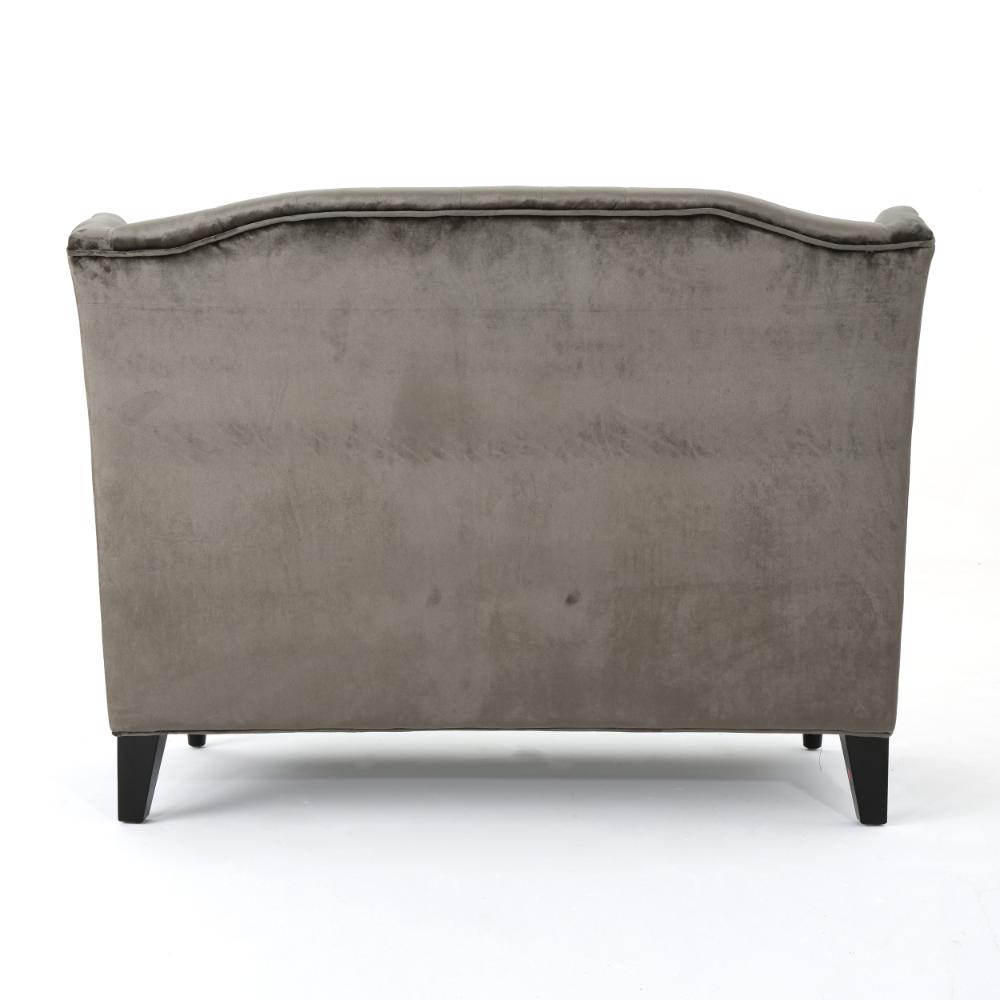 Benjara Lanny Loveseat Settee, Wingback Bench 50 Inch Wood, Tufted Gray Velvet