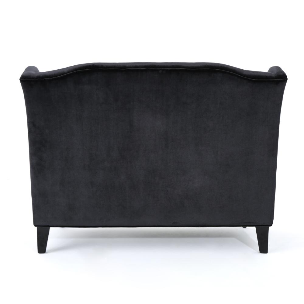 Benjara Lanny Loveseat Settee, Wingback Bench 50 Inch Wood, Tufted Black Velvet