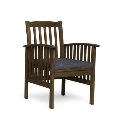Benjara Gerry Dining Chair, Slatted Back Outdoor Natural Brown Wood, Dark Gray