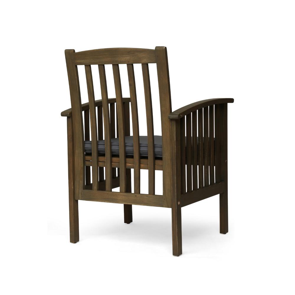 Benjara Gerry Dining Chair, Slatted Back Outdoor Natural Brown Wood, Dark Gray