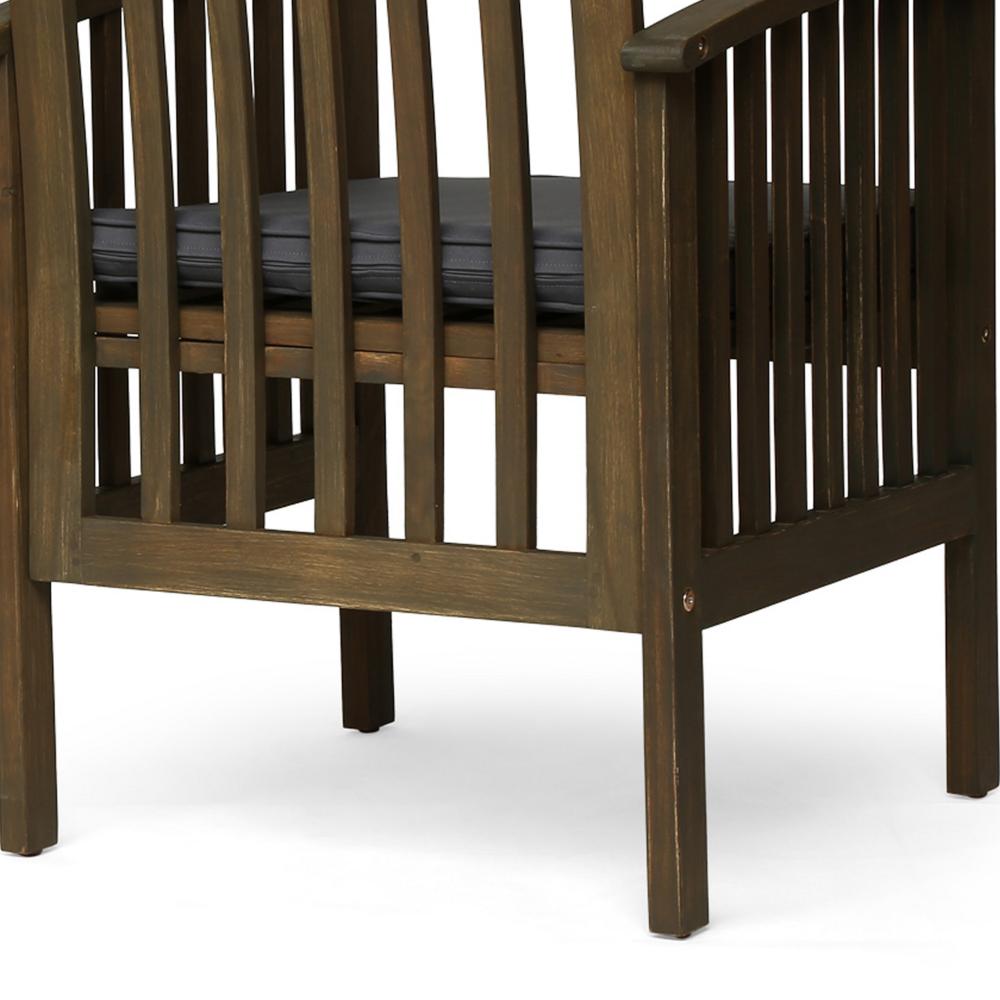 Benjara Gerry Dining Chair, Slatted Back Outdoor Natural Brown Wood, Dark Gray