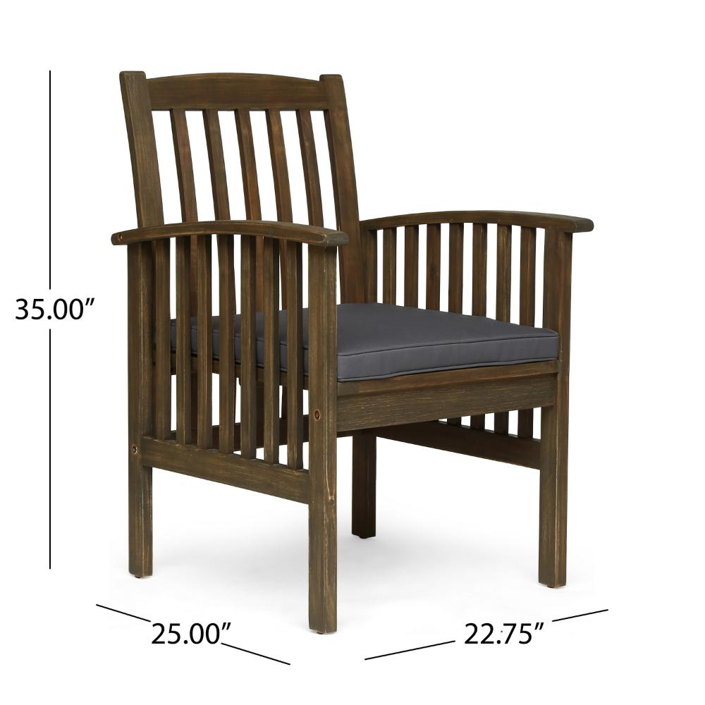 Benjara Gerry Dining Chair, Slatted Back Outdoor Natural Brown Wood, Dark Gray