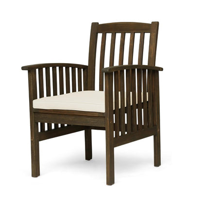 Benjara Gerry Dining Chair, Outdoor Traditional Slatted Gray Acacia Wood, Cream