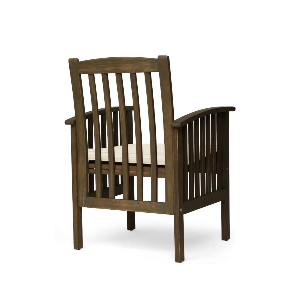 Benjara Gerry Dining Chair, Outdoor Traditional Slatted Gray Acacia Wood, Cream