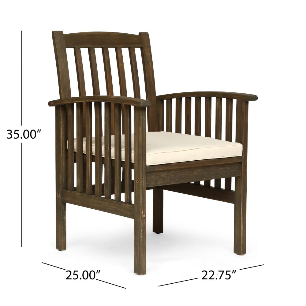 Benjara Gerry Dining Chair, Outdoor Traditional Slatted Gray Acacia Wood, Cream