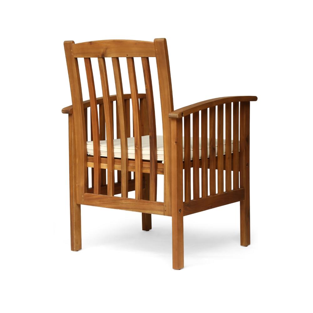 Benjara Gerry Dining Chair, Traditional Slat Design Brown Acacia Wood, Beige Fabric