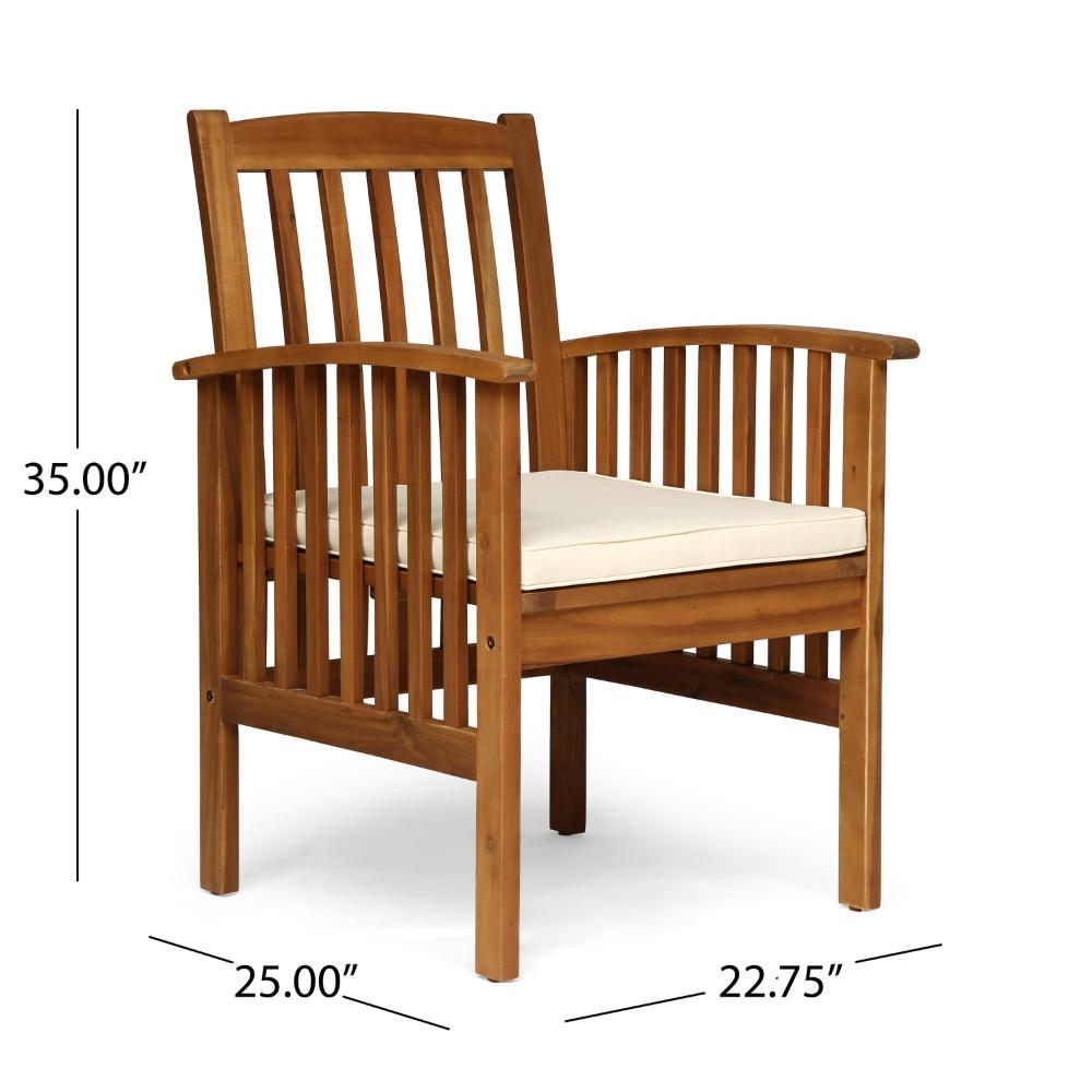 Benjara Gerry Dining Chair, Traditional Slat Design Brown Acacia Wood, Beige Fabric