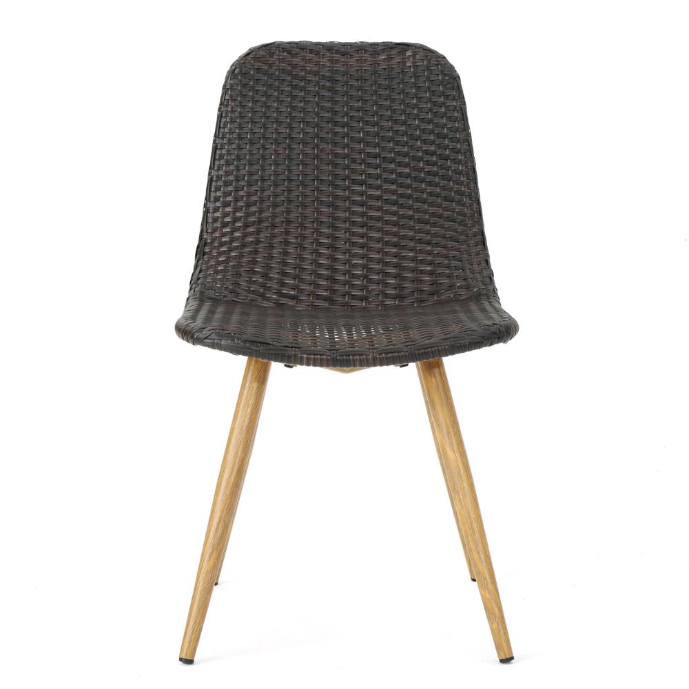 Benjara Illa Side Dining Chair, Modern Style Iron Legs, Dark Gray Wicker Rattan