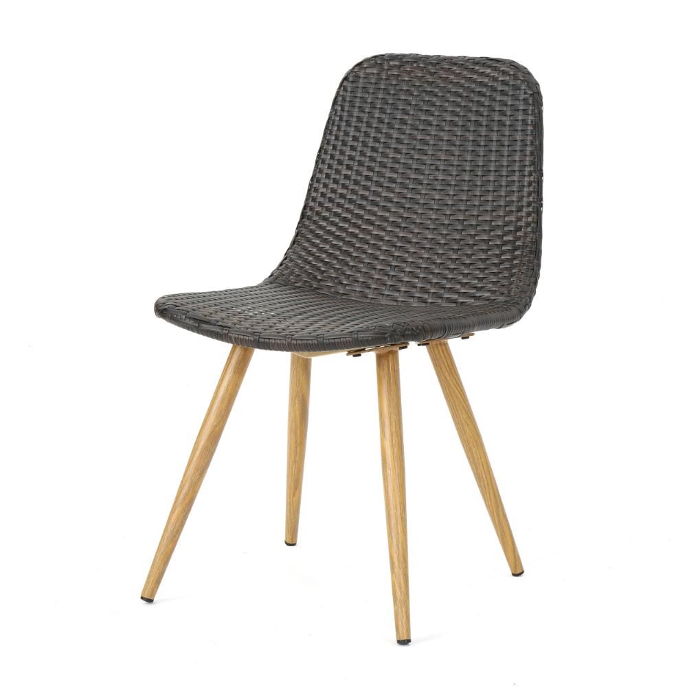 Benjara Illa Side Dining Chair, Modern Style Iron Legs, Dark Gray Wicker Rattan