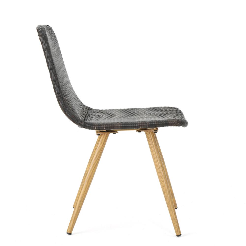 Benjara Illa Side Dining Chair, Modern Style Iron Legs, Dark Gray Wicker Rattan